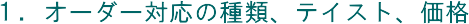 �P�@�I�[�_�[�Ή��̎�ށA�e�C�X�g�A���i